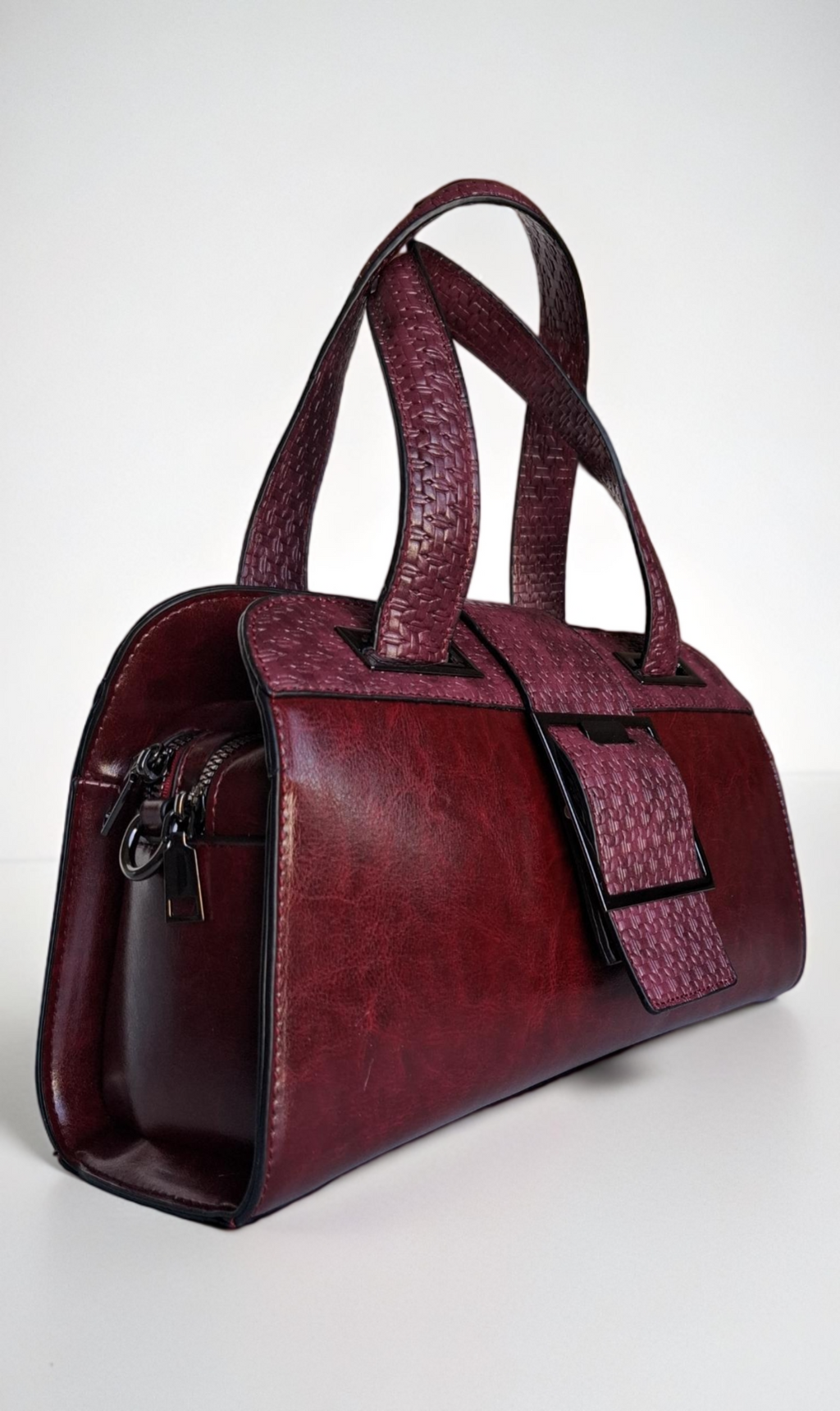 Burgundy,Top crocodile-pattern, Top-Handle PU Leather Bag