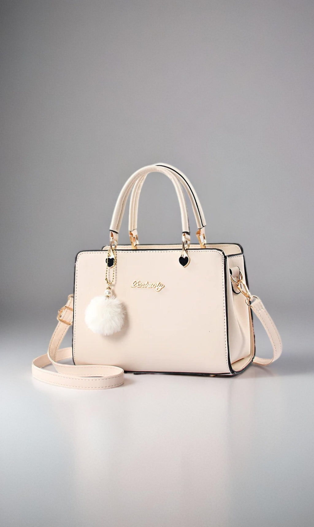 Beige Faux Leather Satchel
