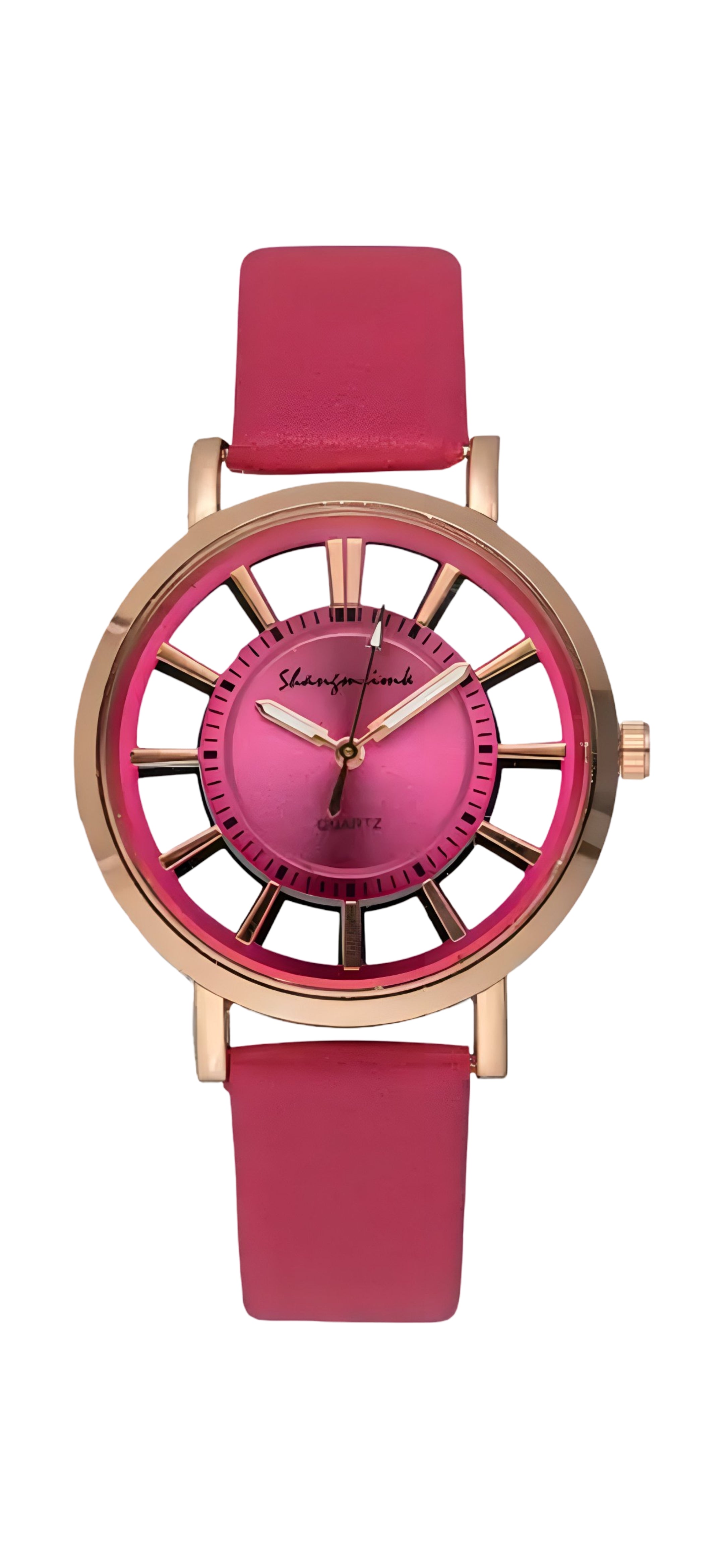 Women's Watch Casual Round Pointer Quartz Watch Hollow Out Fashion Analog PU Leather Wrist Watch