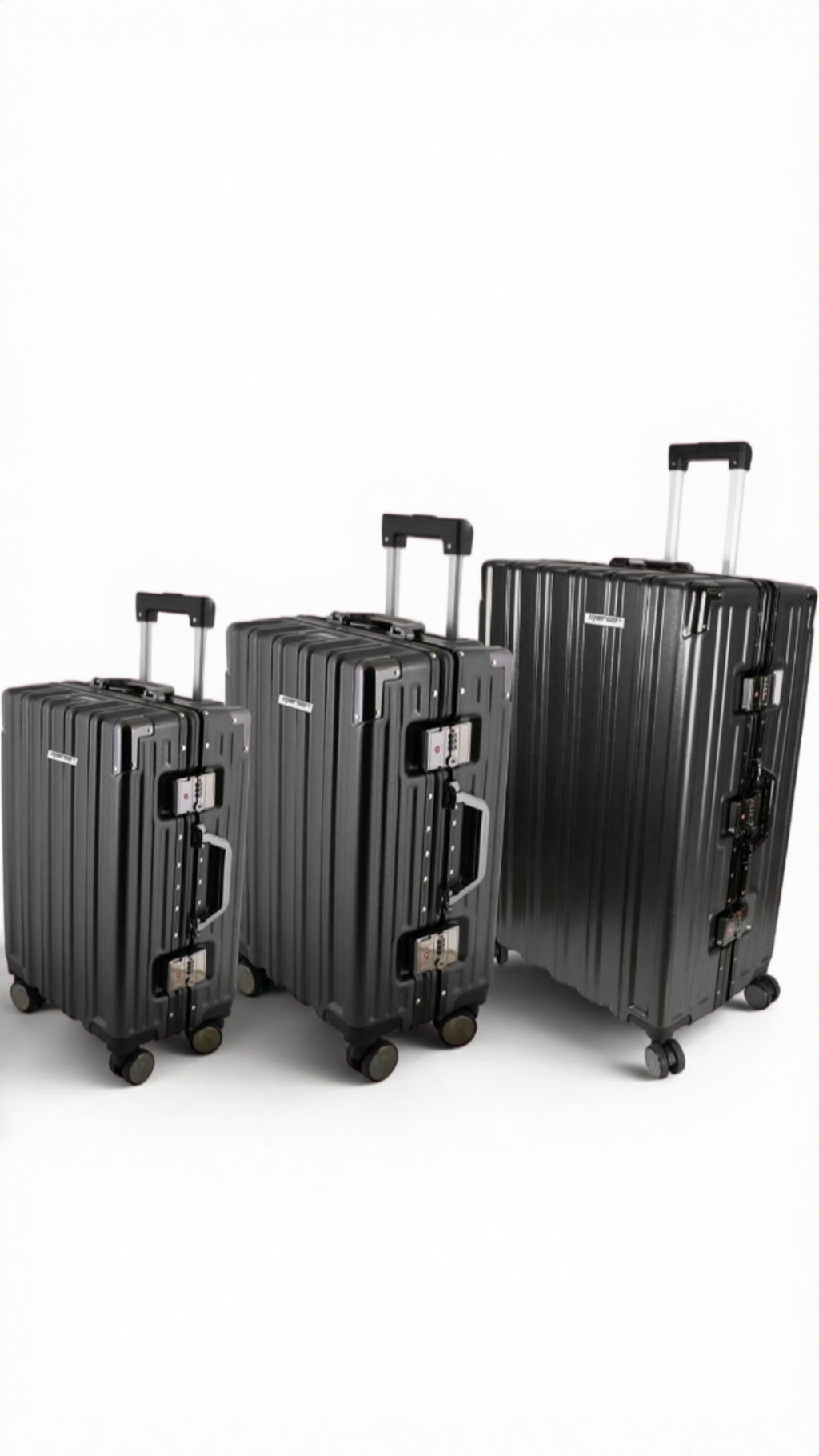 Black Marco Trunk 3-Piece Zipless ABS/PC Luggage Set - Lock & Clip Security Case