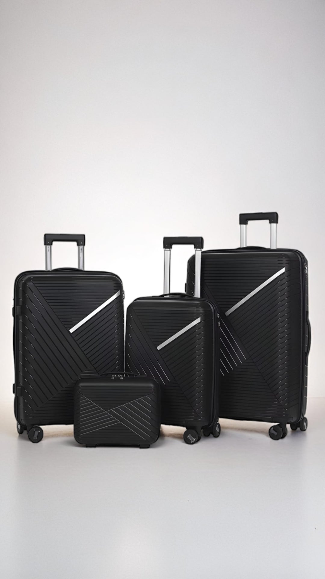 4 Pcs Luggage Suitcase Hardside With Spinner Wheels Trolley Travel Case Set - Black