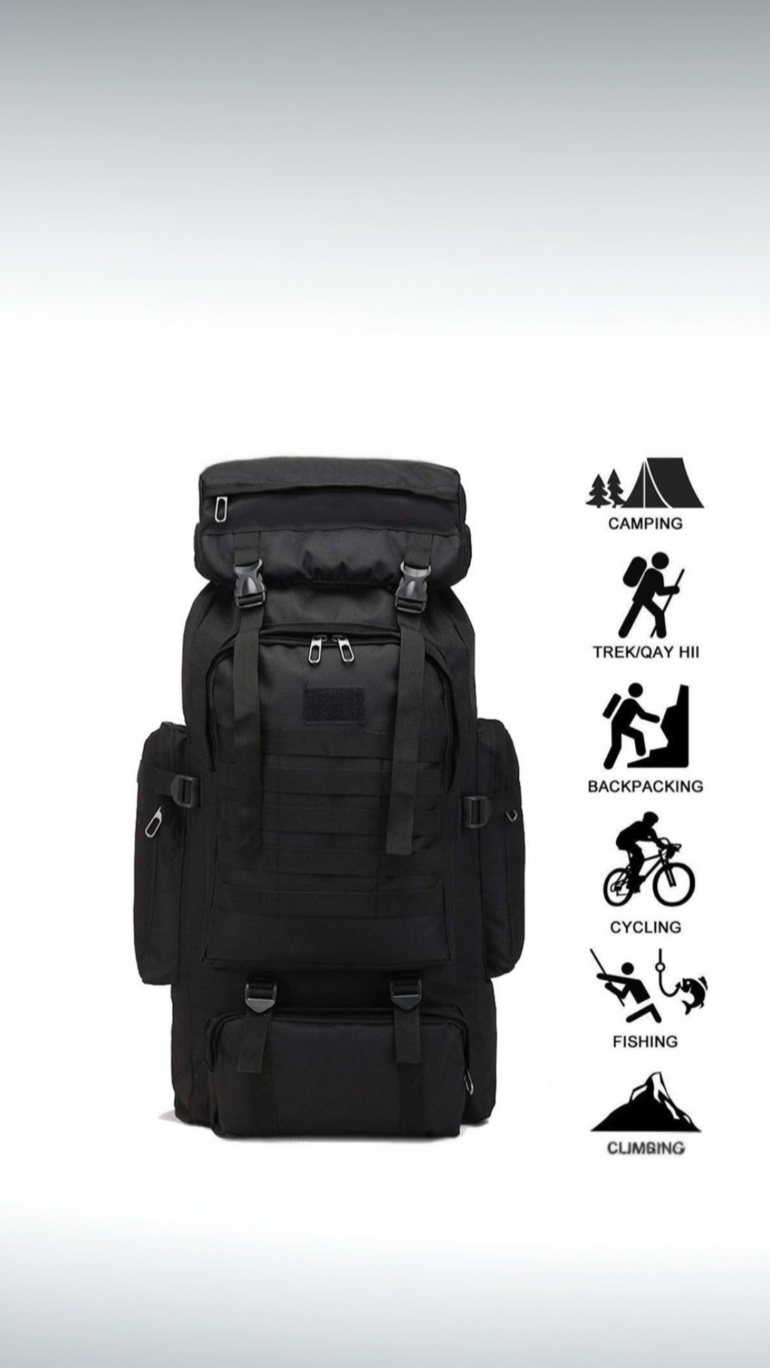 80L Large Capacity Tactical Travel Backpack - Black