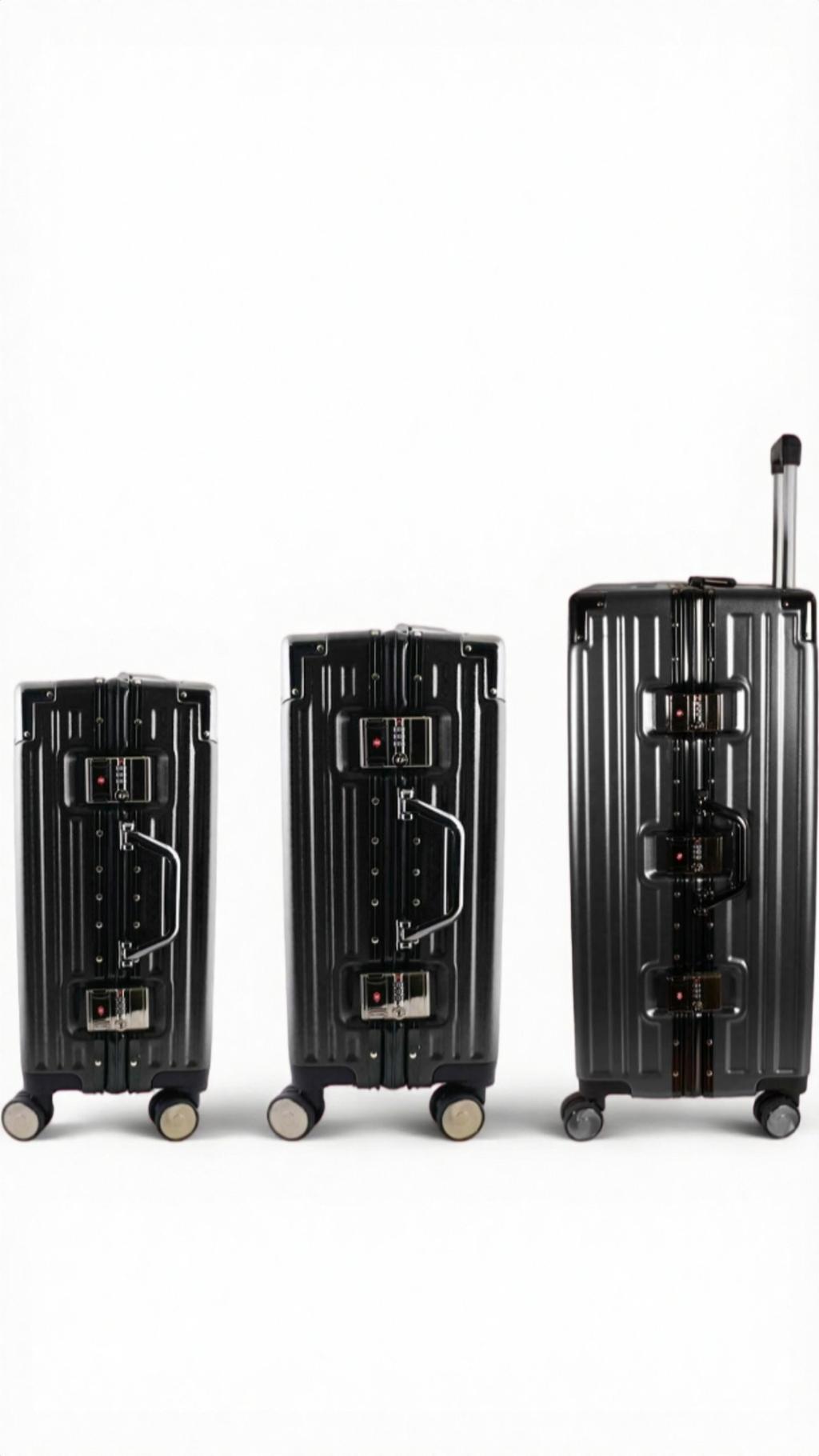 Black Marco Trunk 3-Piece Zipless ABS/PC Luggage Set - Lock & Clip Security Case