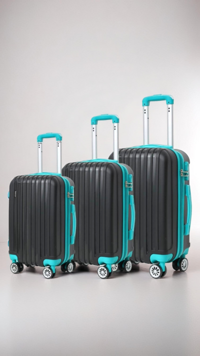 Trolley ABS Hard Luggage Bag Set - 3 Piece - Black/Green