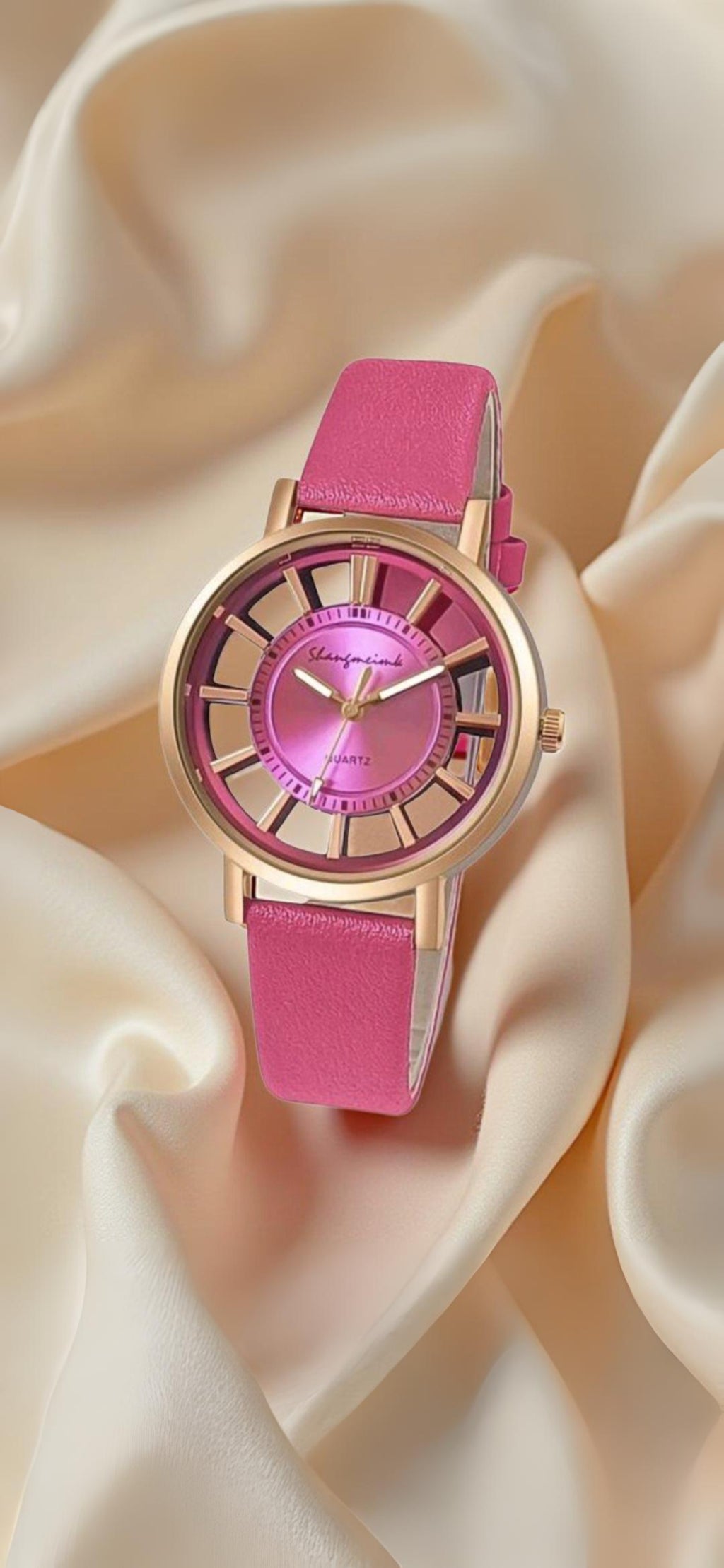 Women's Watch Casual Round Pointer Quartz Watch Hollow Out Fashion Analog PU Leather Wrist Watch