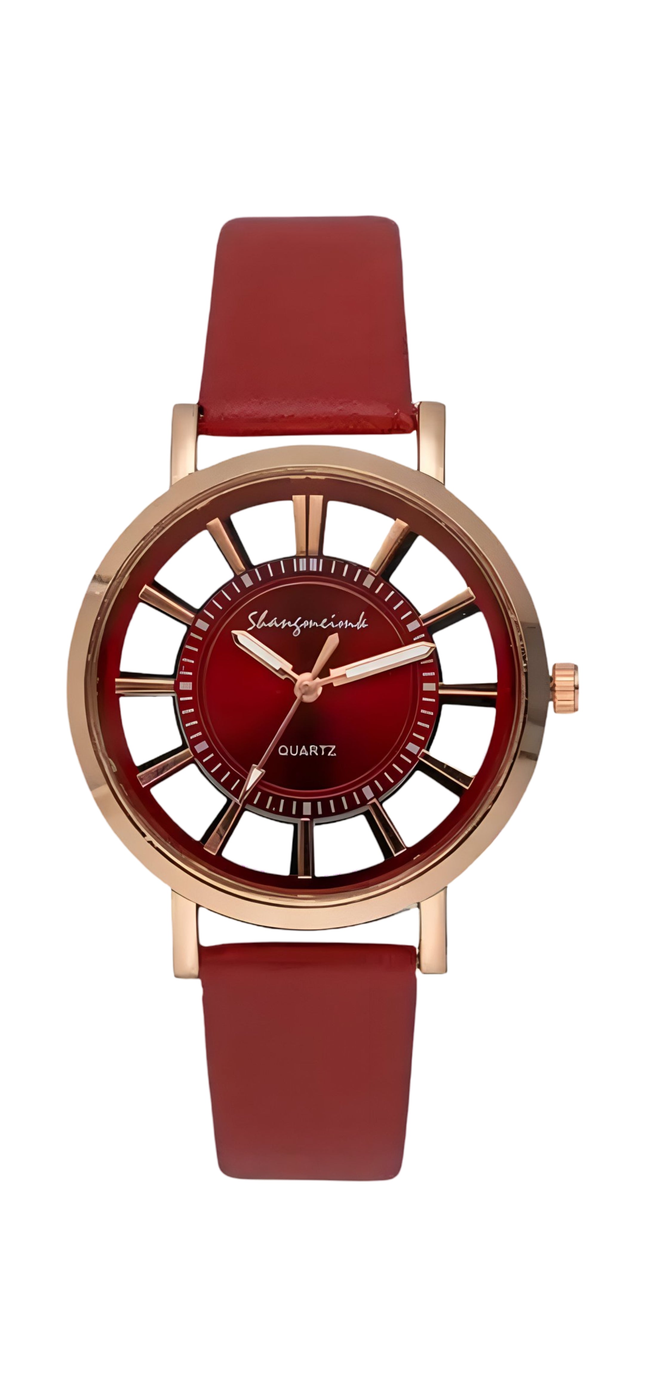 Women's Watch Casual Round Pointer Quartz Watch Hollow Out Fashion Analog PU Leather Wrist Watch