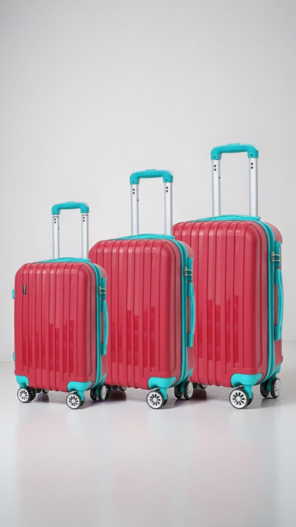 Trolley ABS Hard Luggage Bag Set - 3 Piece - Dark Red/Green