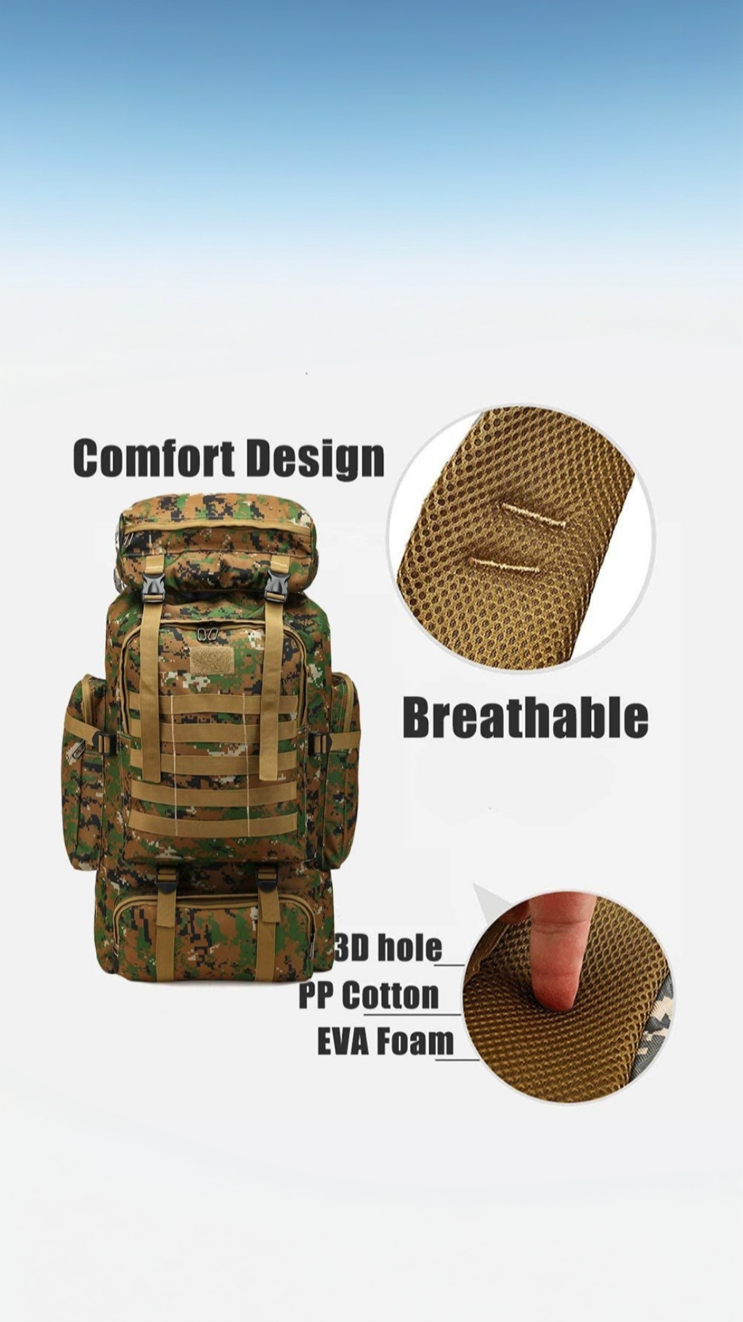 80L Large Capacity Tactical Travel Backpack - Black